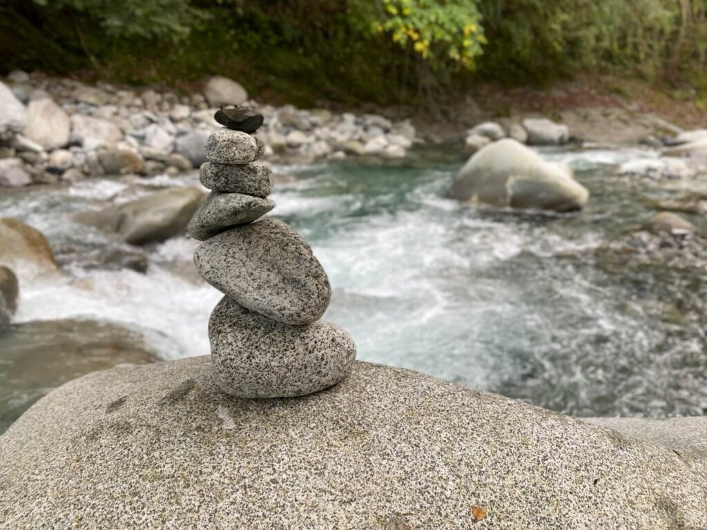 A stack of rocks next to the Kouchi River in Yamakita, Kanagawa, Japan.