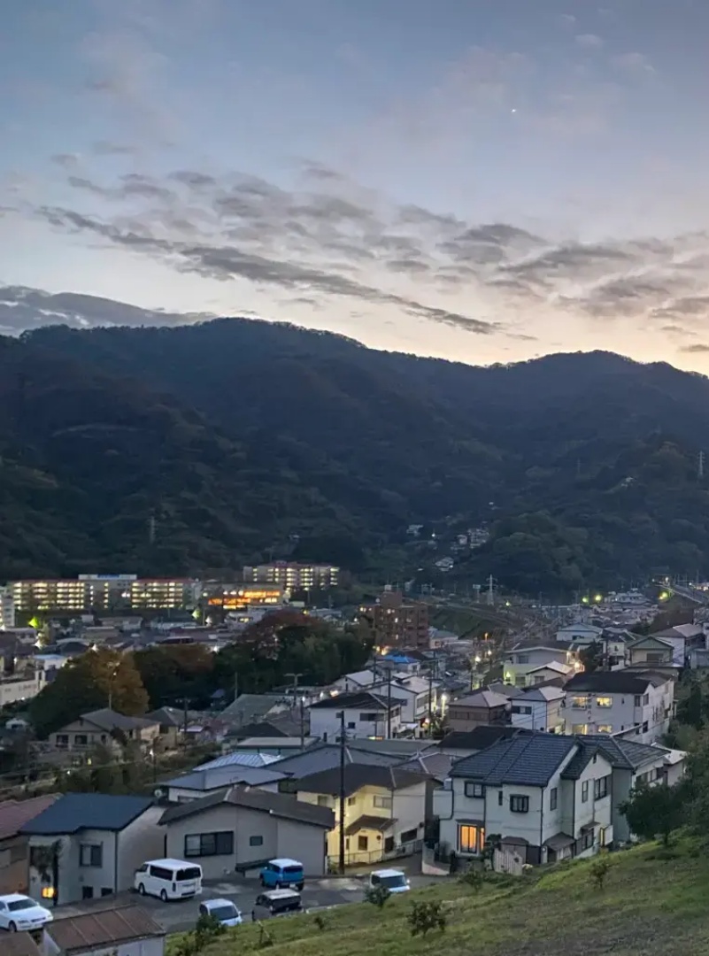 Yugawara, Kanagawa, Japan at dusk in summer.