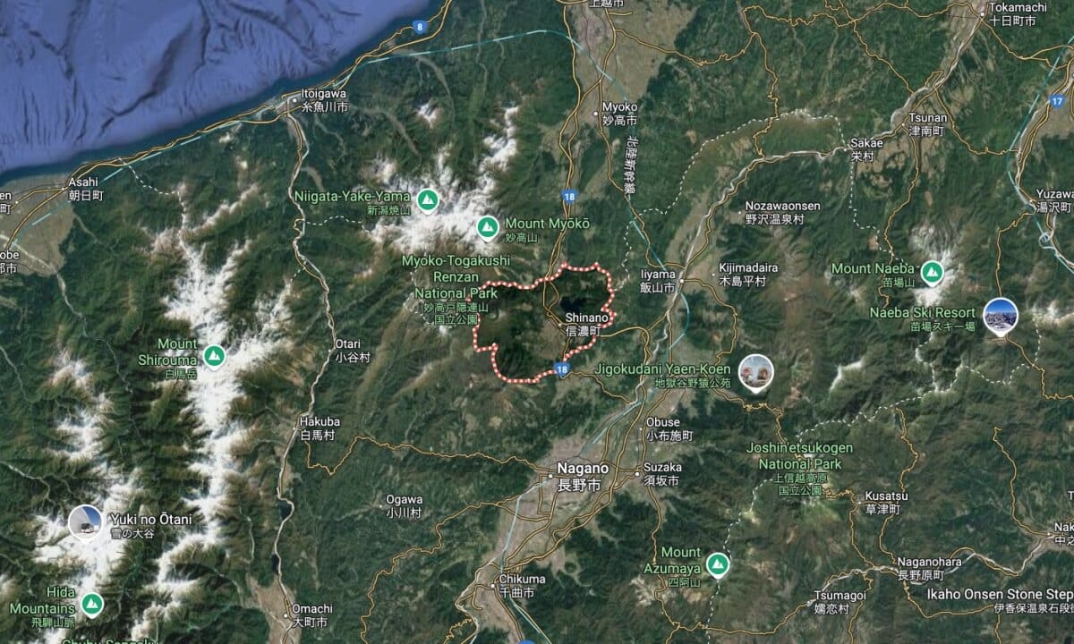 Google Map screenshot of Shinano city in Nagano, Japan